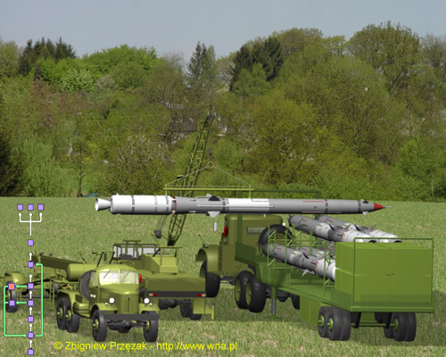 Naczepa PR–6R do przewozu rakiet W–755 PZR S–75M “Wochow” w trakcie elaboracji rakiet.