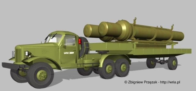 MMZ- naczepa do transportu 2 rakiet W-755 w opakowaniach fabrycznych.