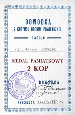 Akt nadania Medalu Pamitkowego 2 KOP.
